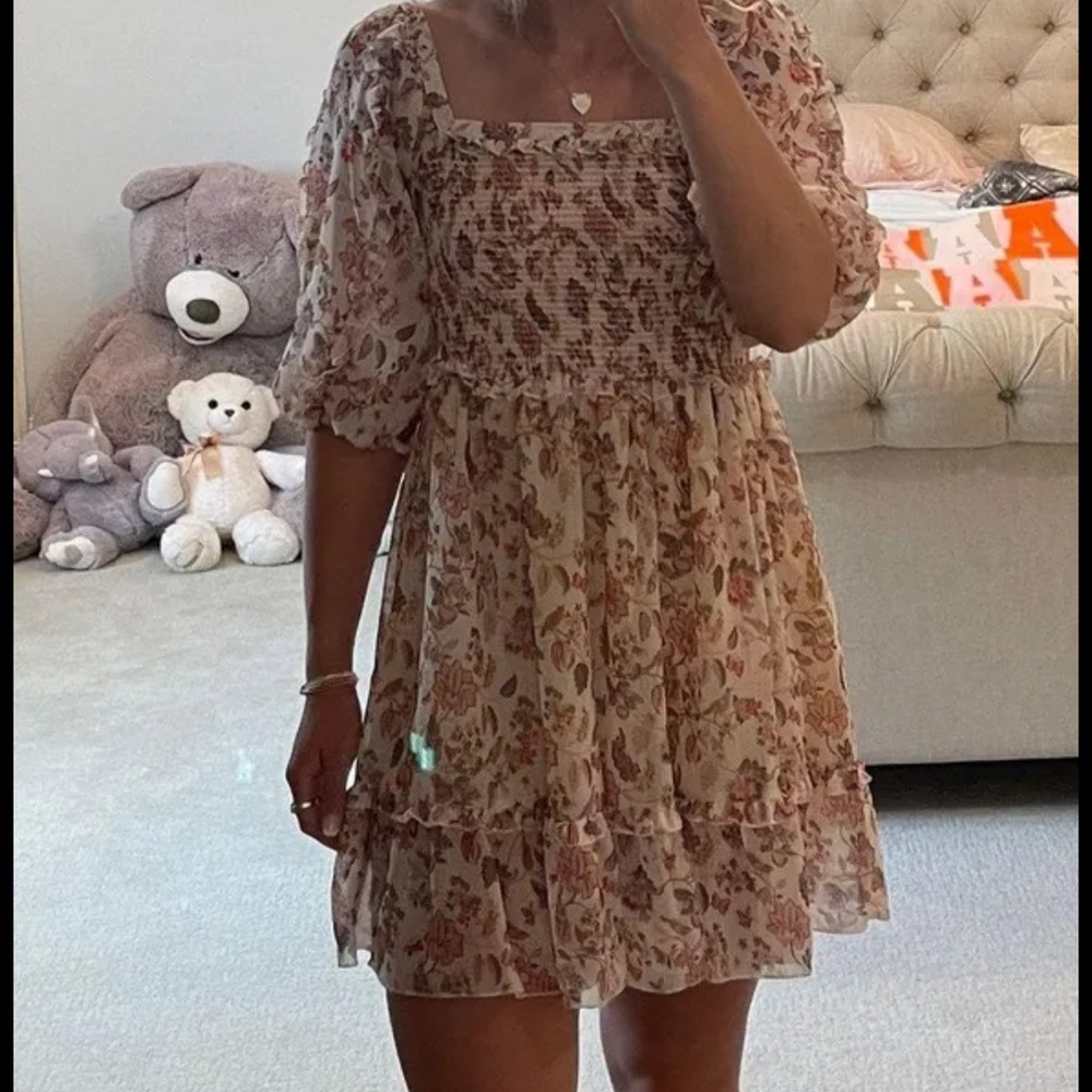 Free People Multicolored Ruffled Puff Sleeve Mini Dress